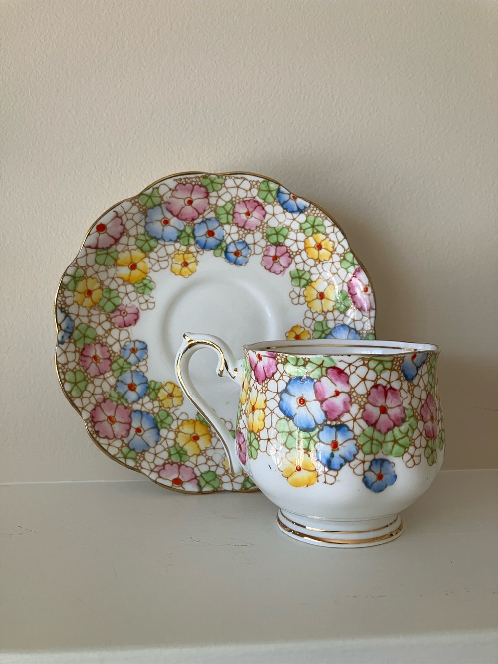 Royal Albert vintage Crown China teacup & Saucer floral gold trim